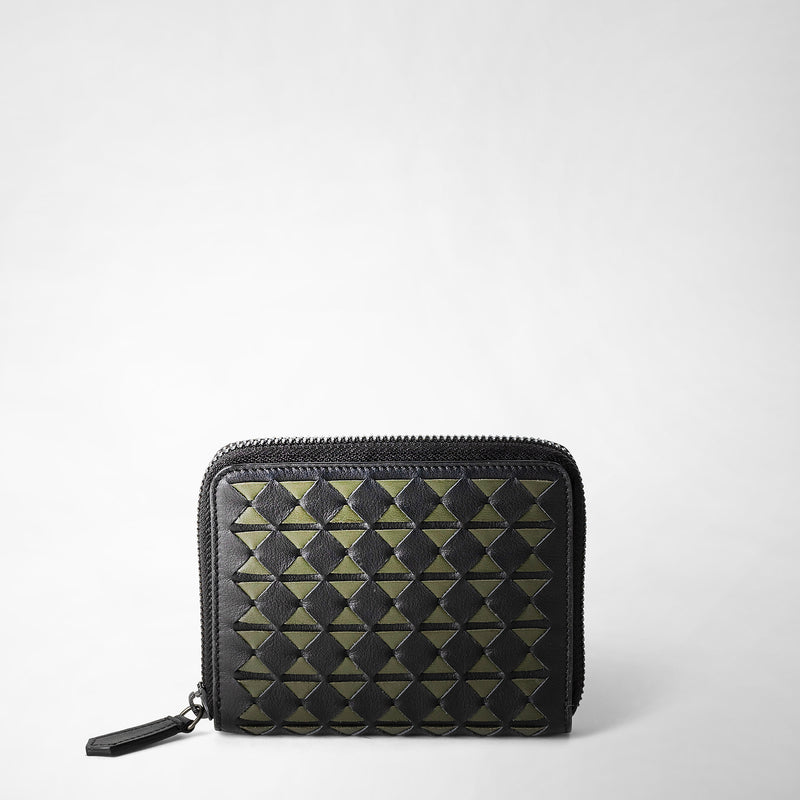 Serapian Mini zip wallet in mosaico eclipse black moss green