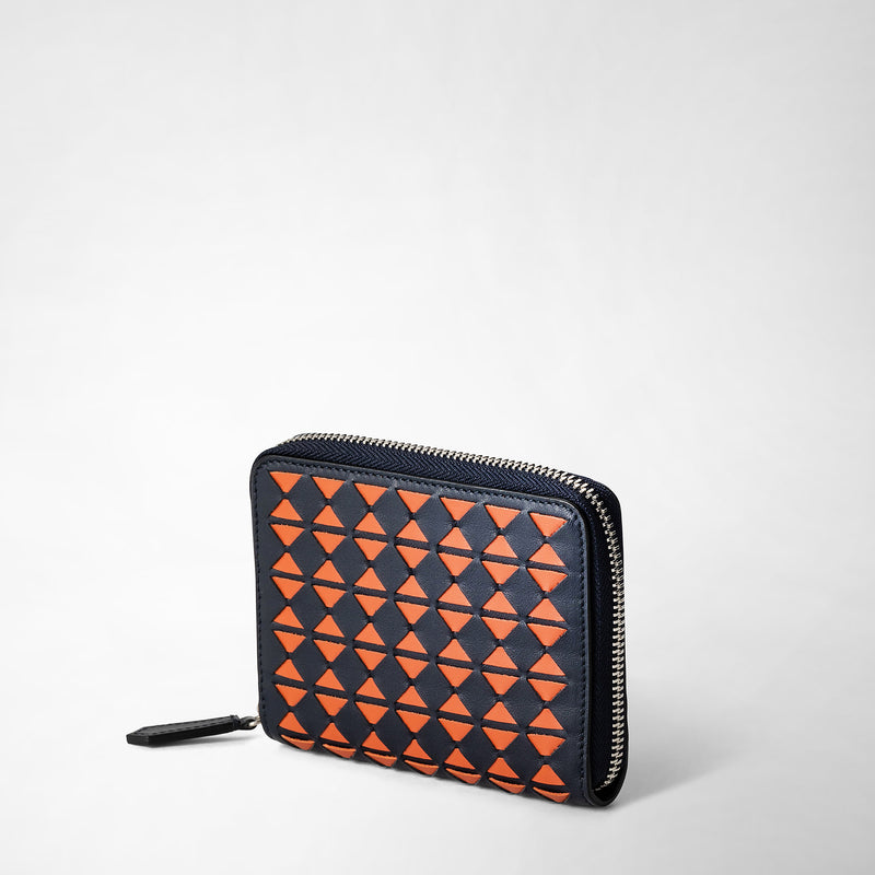 Serapian Mini Zip Wallet In Mosaico Navy Blue Orange