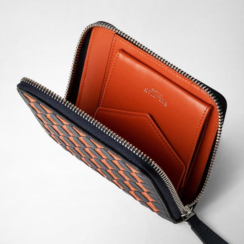 Serapian Mini Zip Wallet In Mosaico Navy Blue Orange