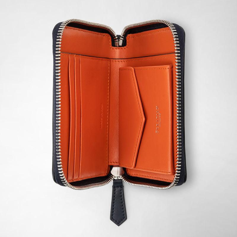Serapian Mini Zip Wallet In Mosaico Navy Blue Orange