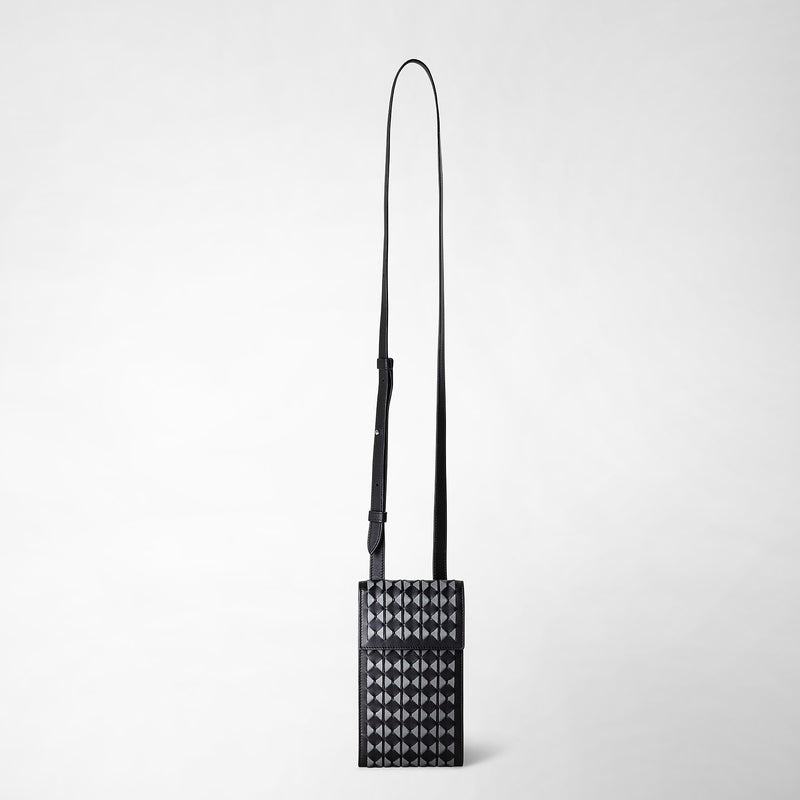 Serapian Phone Case With Strap In Mosaico Black Asphalt Gray