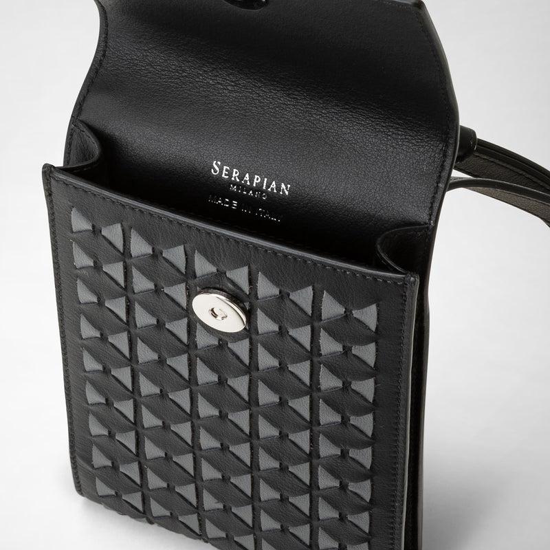 Serapian Phone Case With Strap In Mosaico Black Asphalt Gray