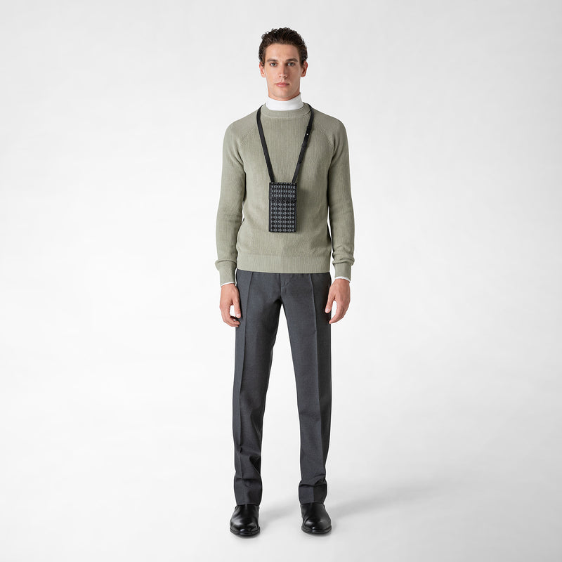 Serapian Phone case with strap in mosaico black asphalt gray