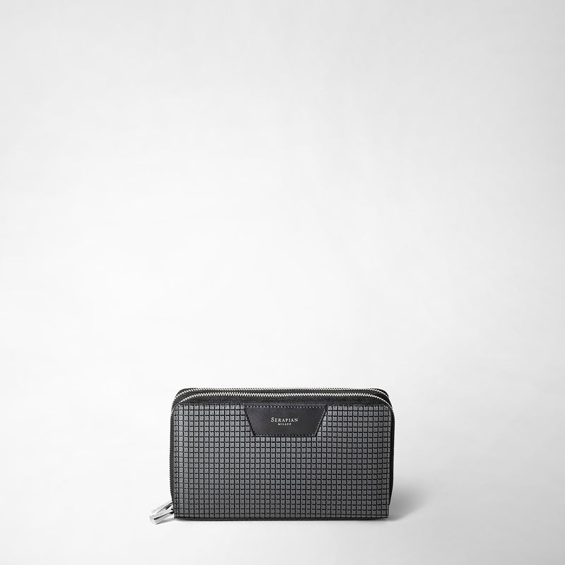 Serapian Pochette Da Viaggio Zip Doppia In Stepan Asfalto-nero