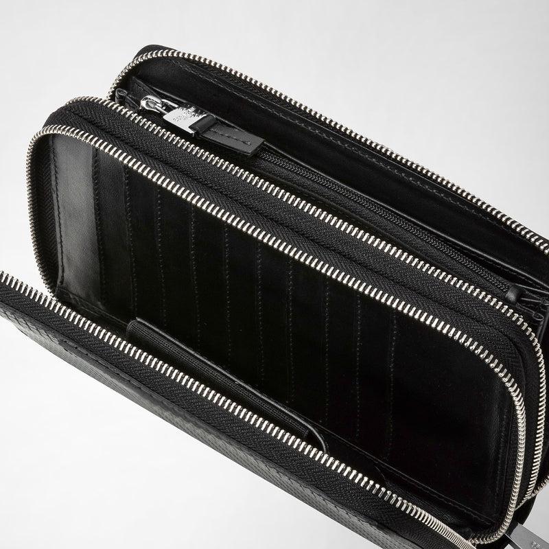 Serapian Pochette Da Viaggio Zip Doppia In Stepan Asfalto-nero