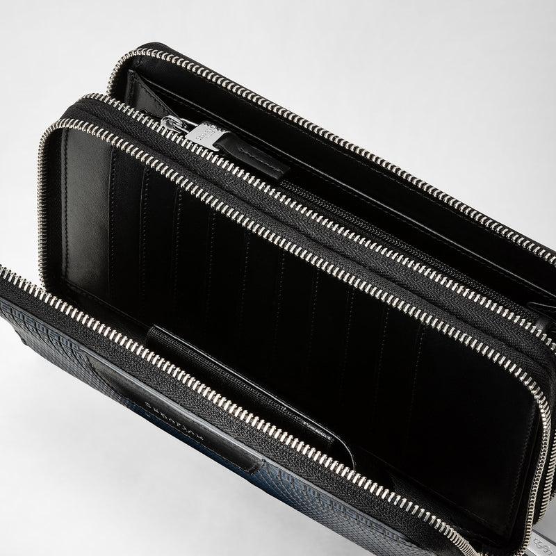 Serapian Pochette Da Viaggio Zip Doppia Stepan Blu Oceano-nero