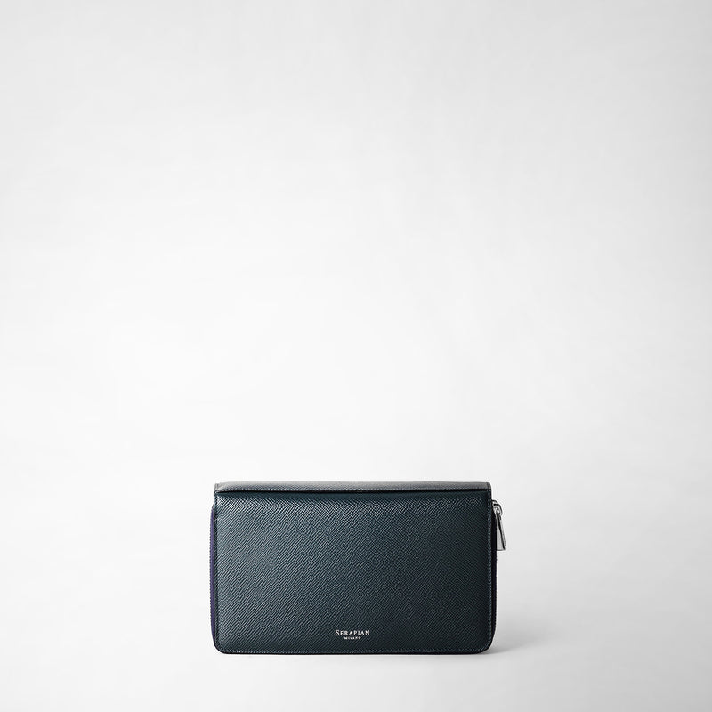 Serapian Pochette Viaggio Zip Doppia Pelle Evoluzione Blu Navy