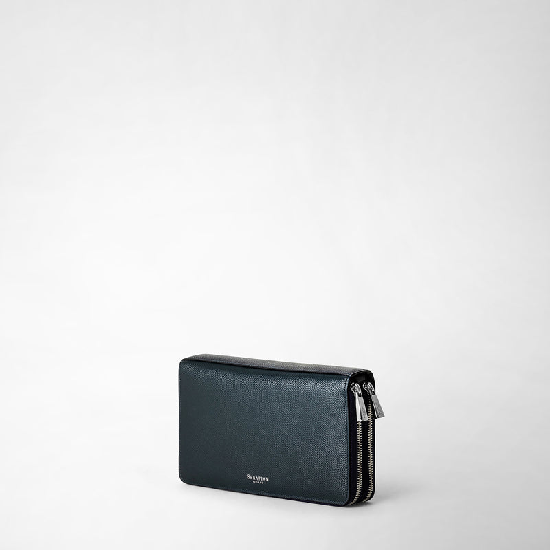 Serapian Pochette Viaggio Zip Doppia Pelle Evoluzione Blu Navy