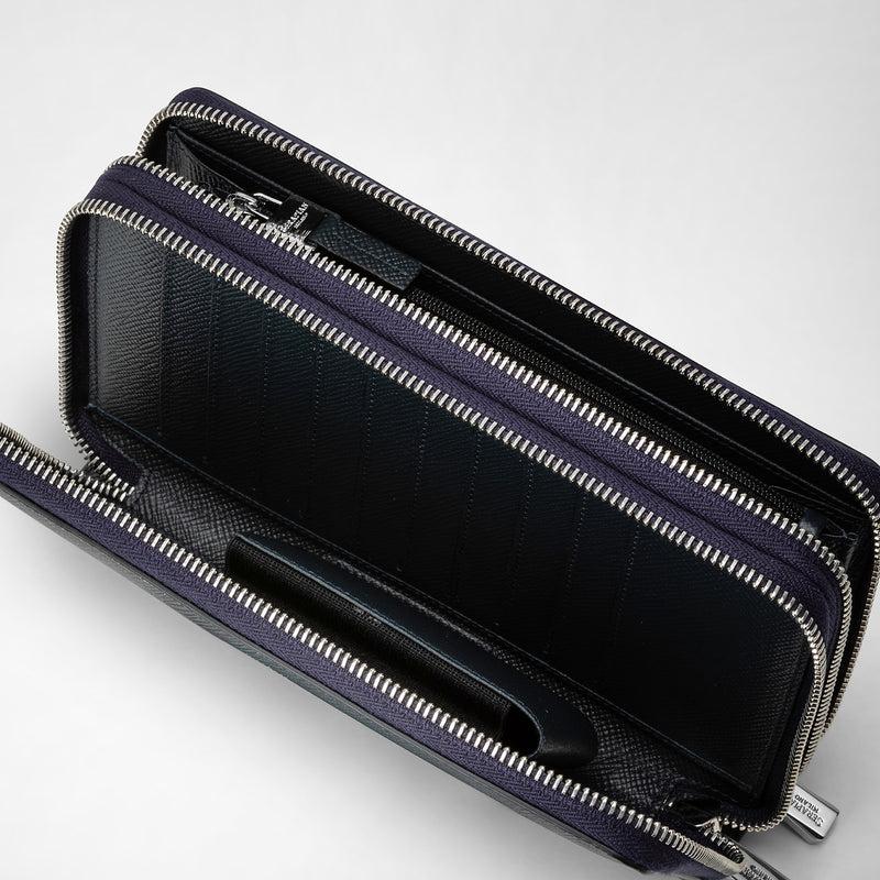 Serapian Pochette Viaggio Zip Doppia Pelle Evoluzione Blu Navy