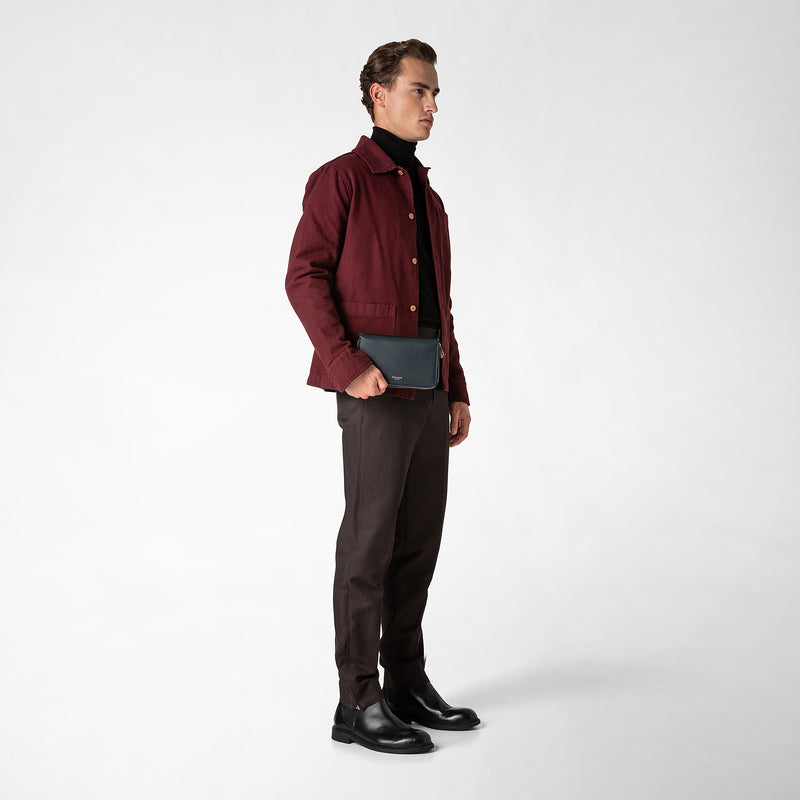 Serapian Pochette viaggio zip doppia pelle evoluzione blu navy