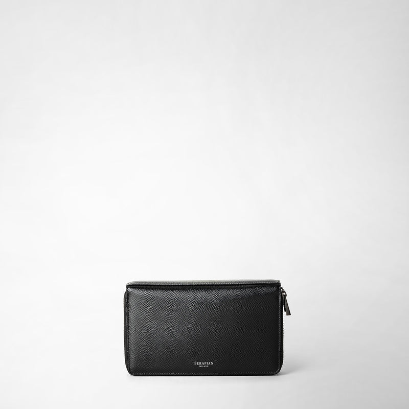 Serapian Pochette Viaggio Zip Doppia Pelle Evoluzione Nero