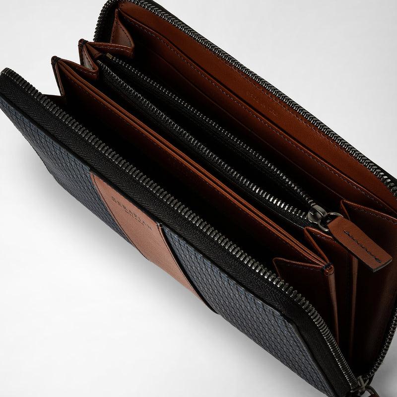 Serapian Portafoglio Con Zip In Stepan 72 Blu Oceano-cuoio