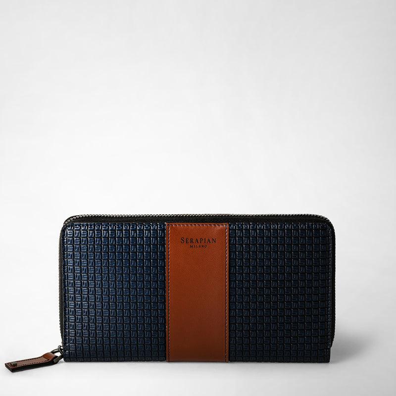 Serapian Portafoglio con zip in stepan 72 blu oceano-cuoio