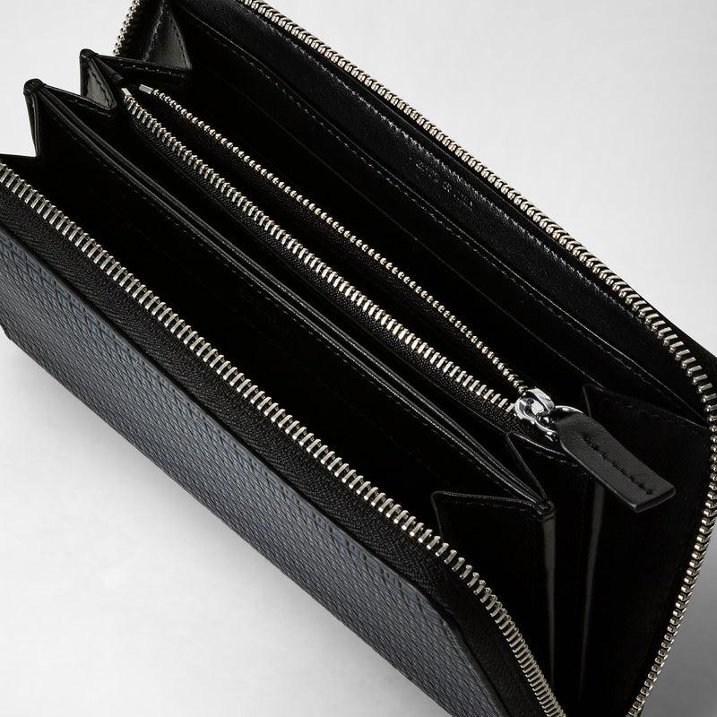 Serapian Portafoglio Con Zip In Stepan Blu Oceano-nero