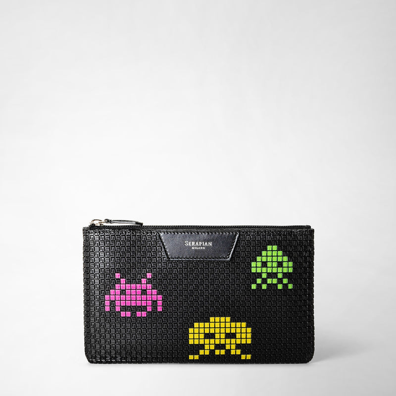 Serapian Pouch Con Zip In Stepan Nero Space Invaders