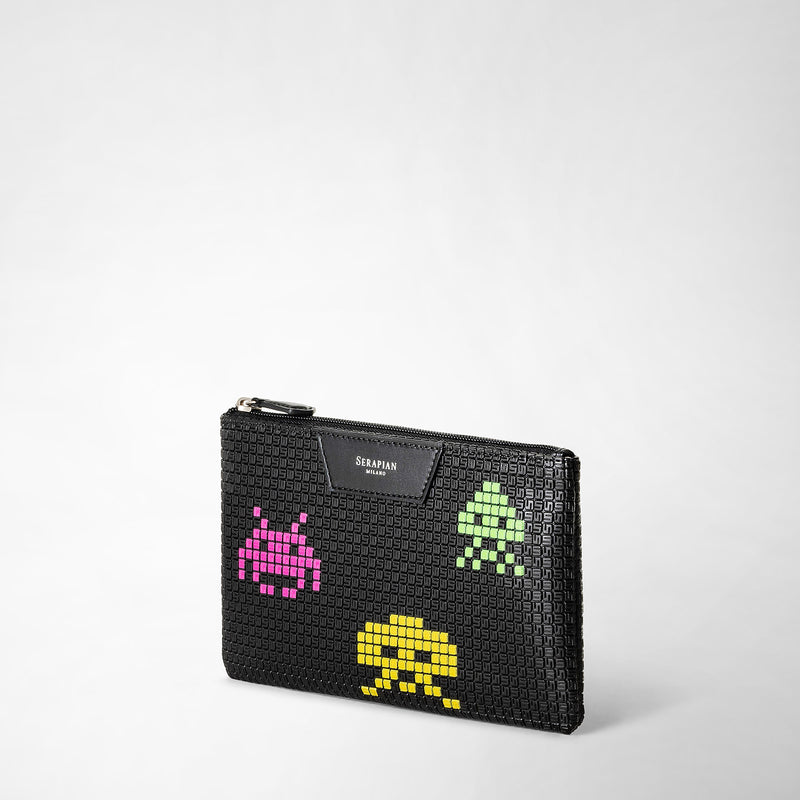 Serapian Pouch Con Zip In Stepan Nero Space Invaders