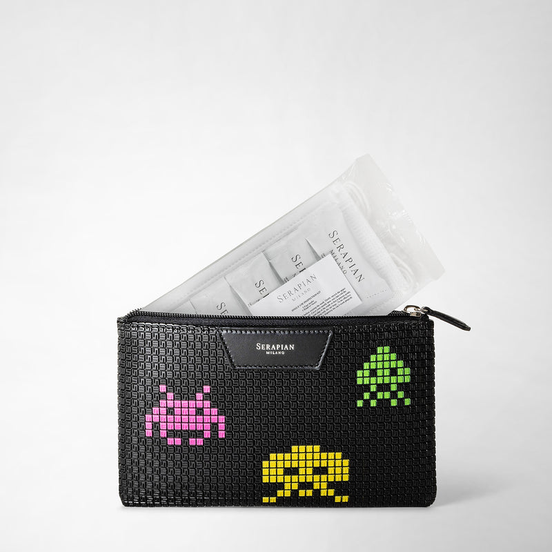Serapian Pouch Con Zip In Stepan Nero Space Invaders