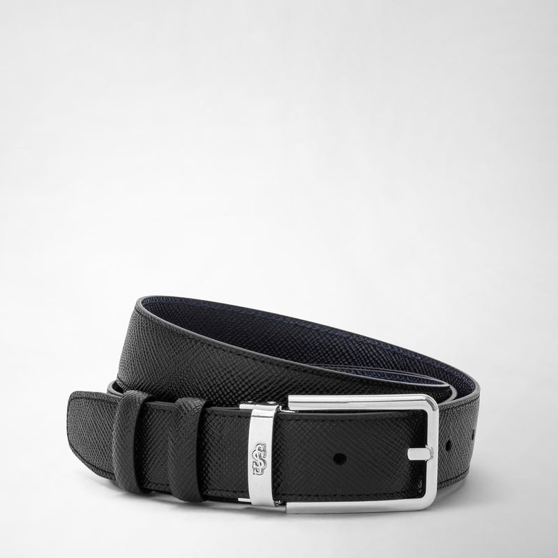 Serapian Reversible Belt In Evoluzione Leather Black Navy Blue