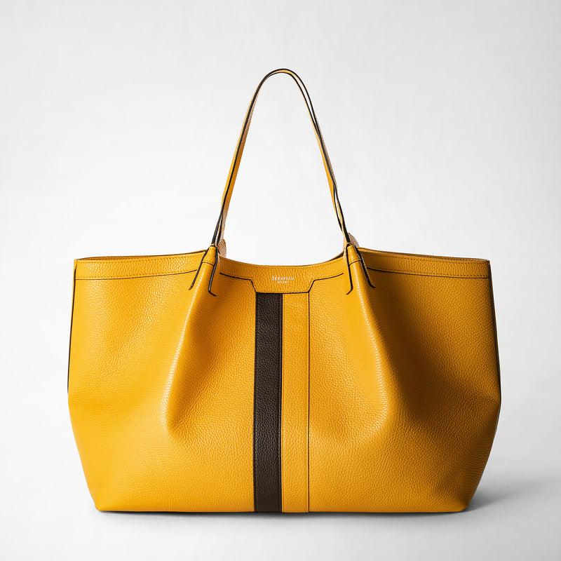 Serapian Secret Tote Bag In Cachemire Leather Ochre Espresso
