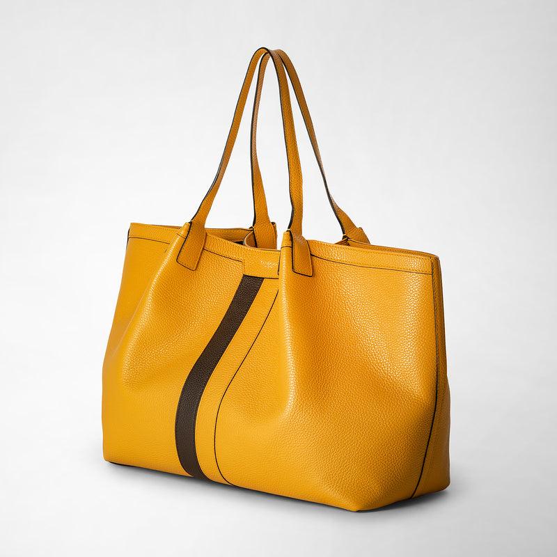 Serapian Secret Tote Bag In Cachemire Leather Ochre Espresso