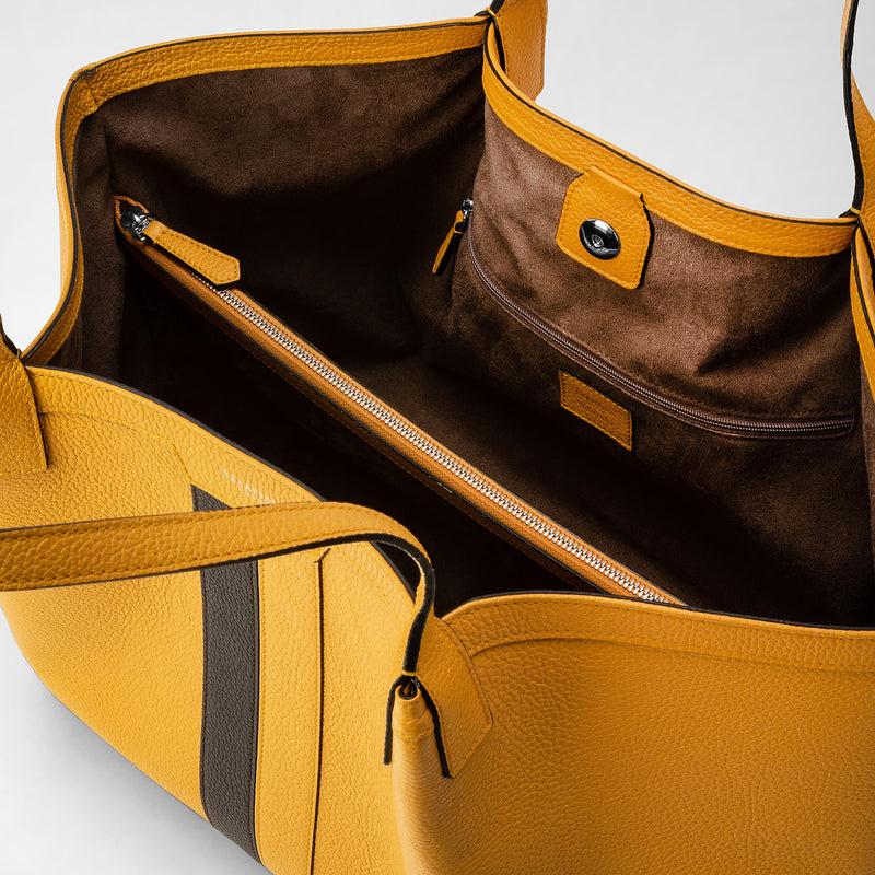 Serapian Secret Tote Bag In Cachemire Leather Ochre Espresso