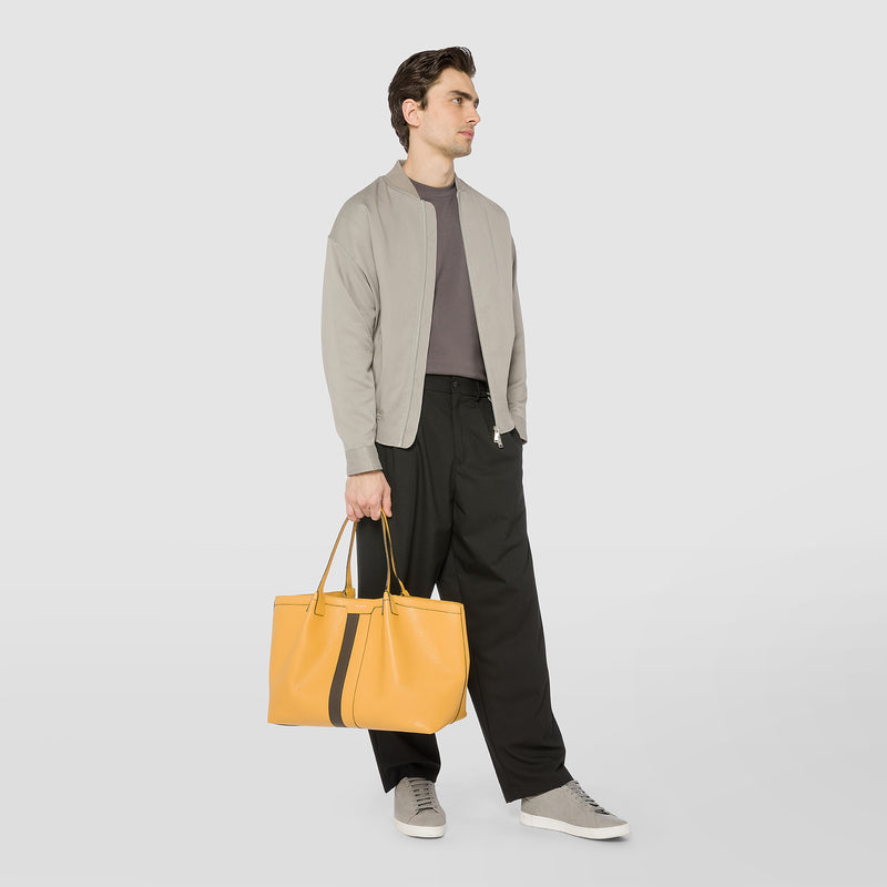 Serapian Secret tote bag in cachemire leather ochre espresso
