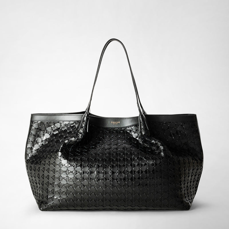 Serapian Secret Tote Bag In Mosaico And Elaphe Black