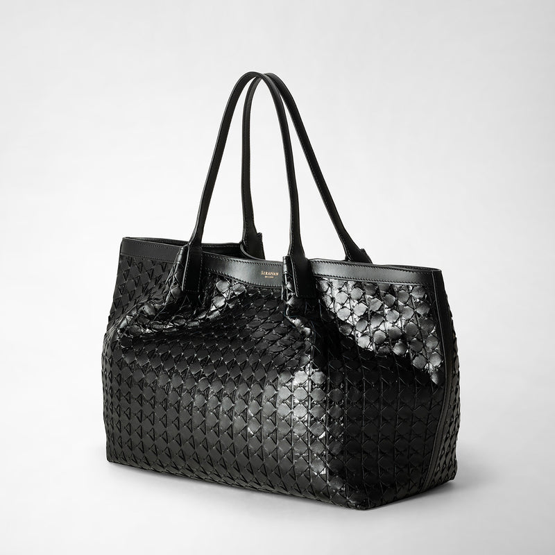 Serapian Secret Tote Bag In Mosaico And Elaphe Black