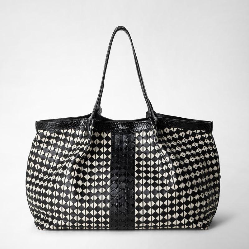 Serapian Secret Tote Bag In Mosaico And Elaphe Black Off-white