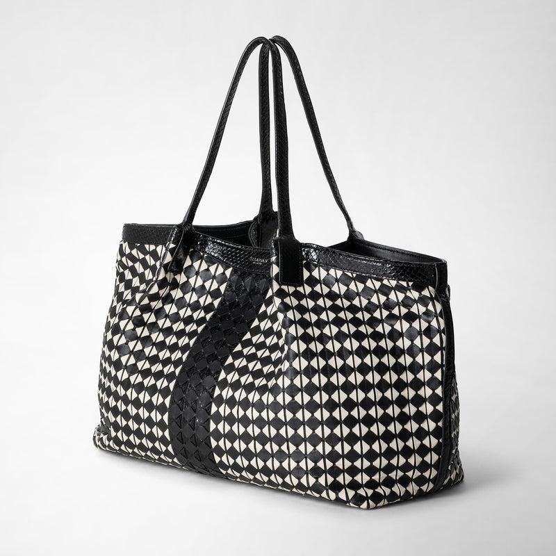 Serapian Secret Tote Bag In Mosaico And Elaphe Black Off-white