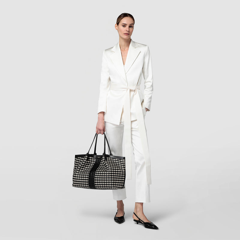 Serapian Secret tote bag in mosaico and elaphe black off-white