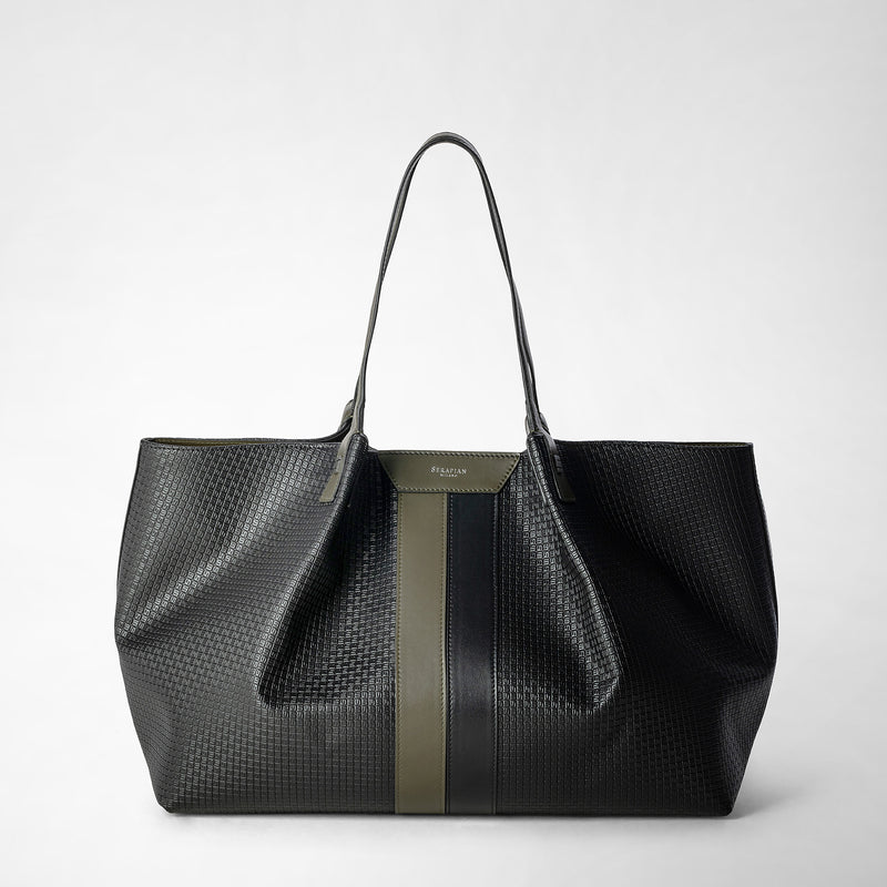 Serapian Secret Tote Bag In Stepan Eclipse Black Moss Green