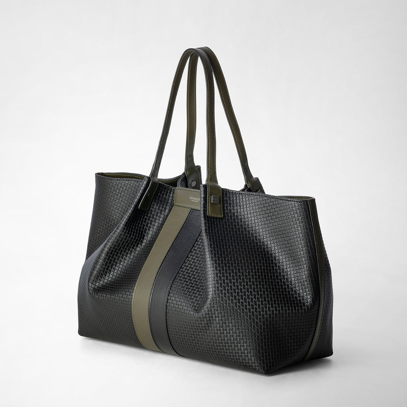 Serapian Secret Tote Bag In Stepan Eclipse Black Moss Green