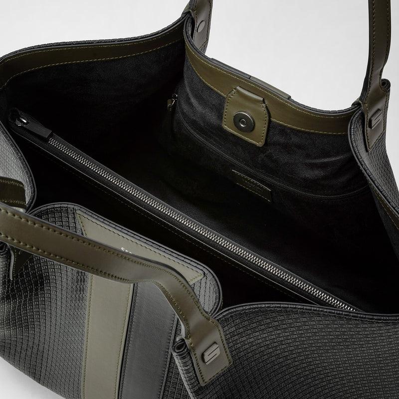 Serapian Secret Tote Bag In Stepan Eclipse Black Moss Green