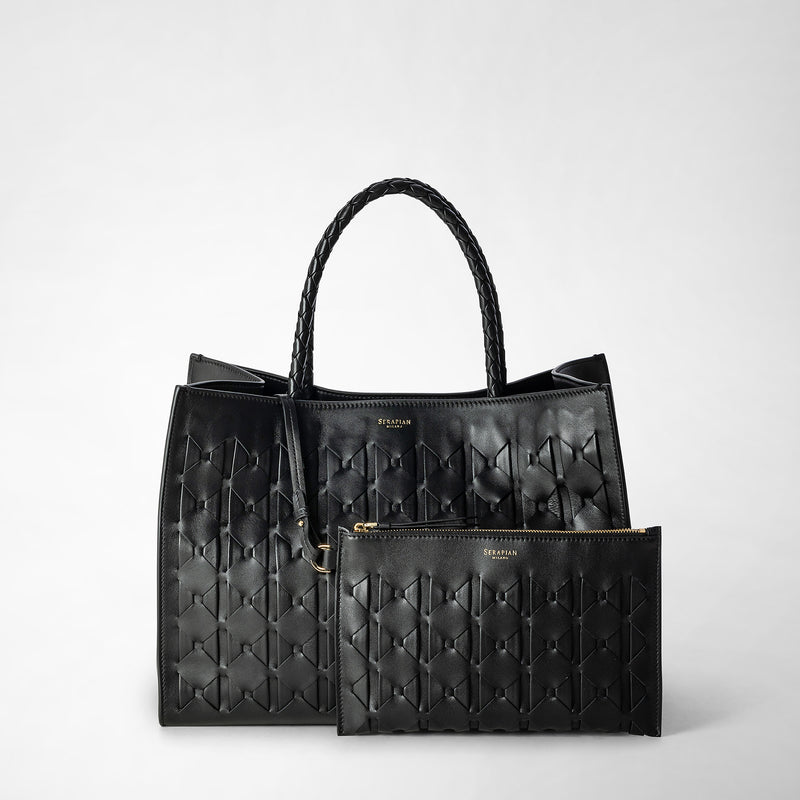Serapian 1928 Tote Bag In Mosaico Black