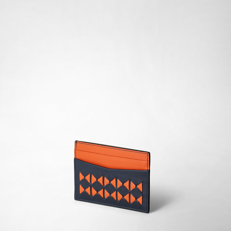 Serapian 4-card Holder In Mosaico Navy Blue Orange