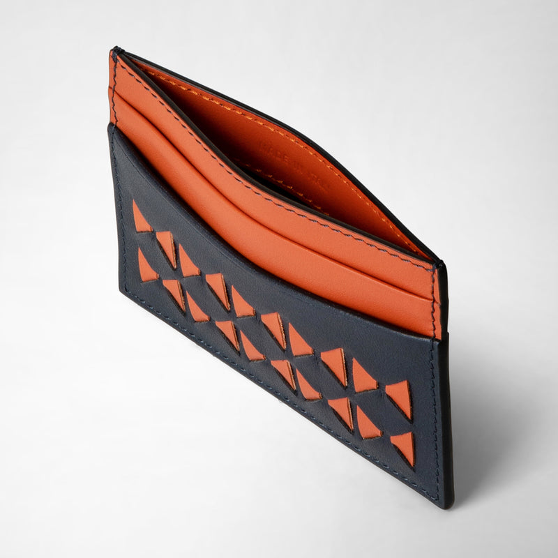 Serapian 4-card Holder In Mosaico Navy Blue Orange