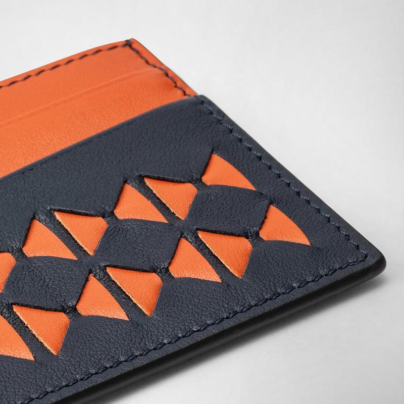 Serapian 4-card Holder In Mosaico Navy Blue Orange