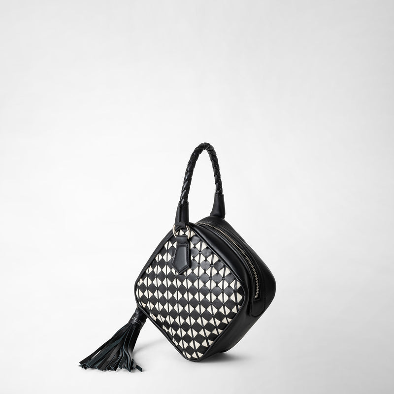 Serapian Borsa A Mano Petra In Mosaico Nero-panna