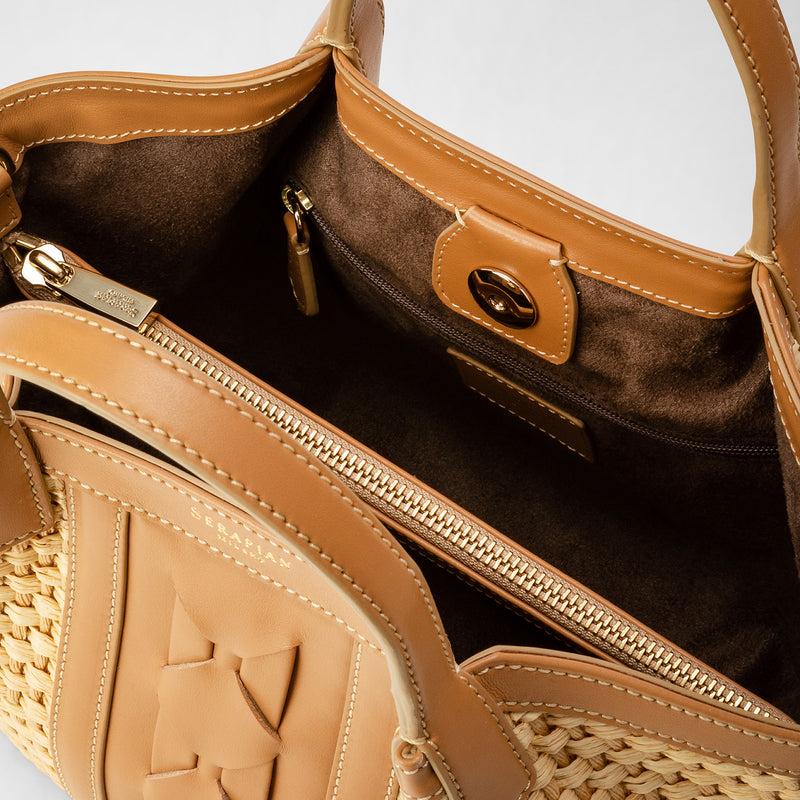 Serapian BORSA SECRET MINI IN RAFIA E PELLE SETA