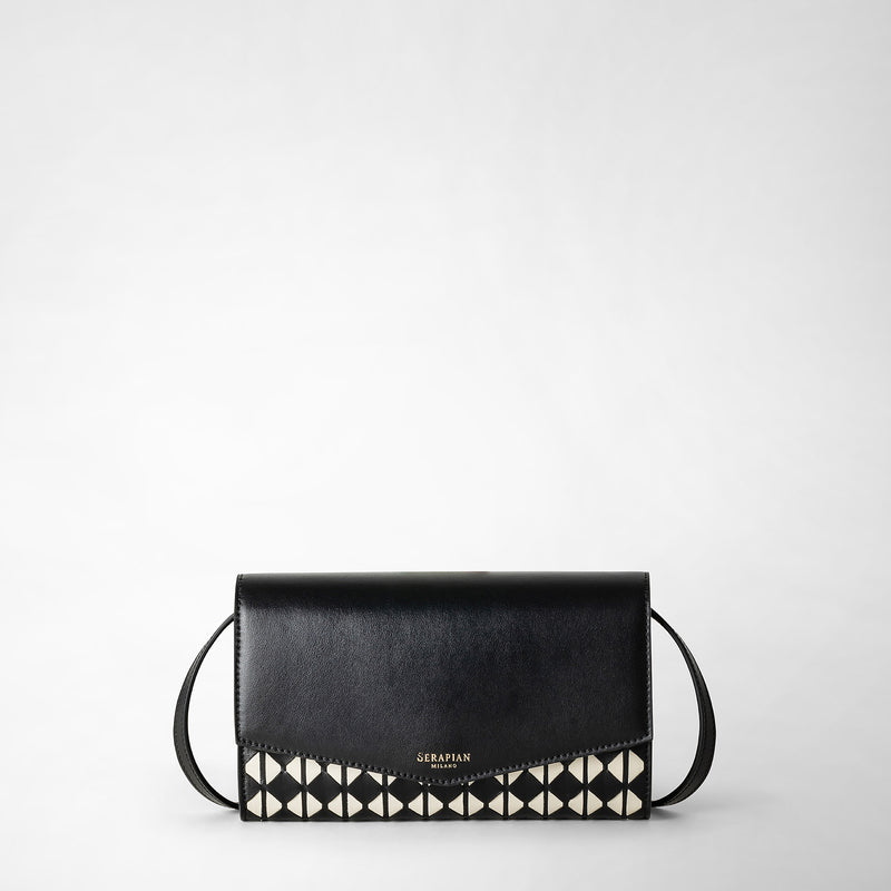 Serapian Clutch Con Tracolla In Mosaico Nero-panna