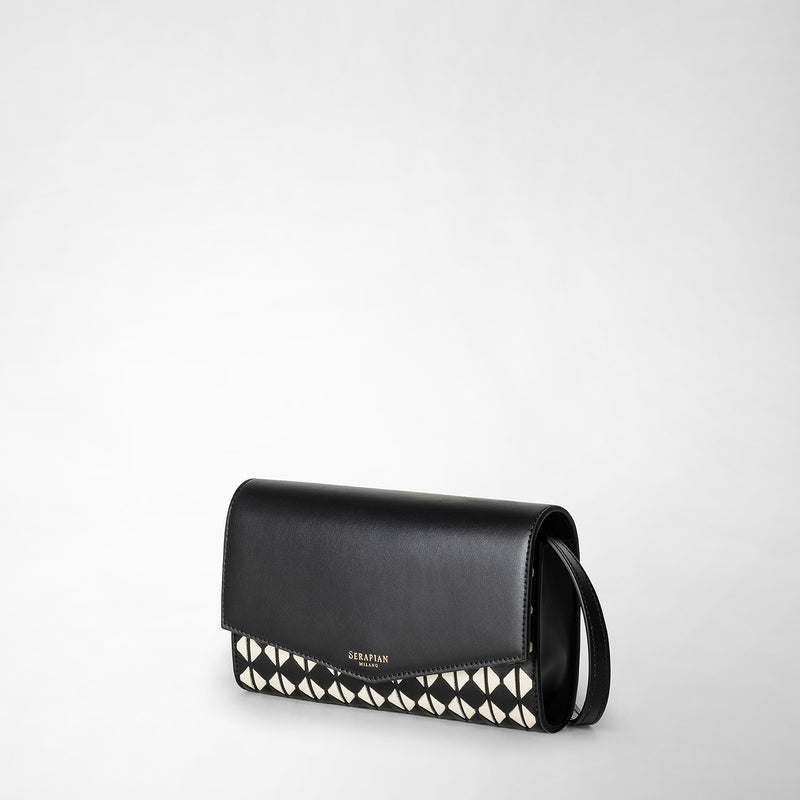 Serapian Clutch Con Tracolla In Mosaico Nero-panna