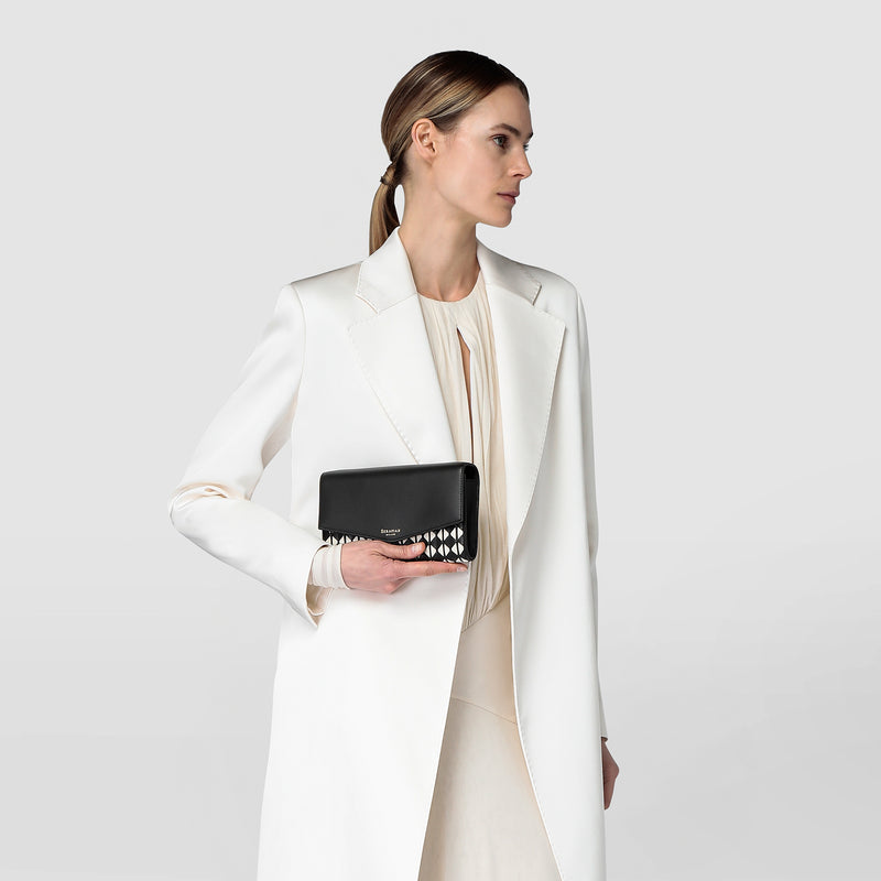 Serapian Clutch con tracolla in mosaico nero-panna