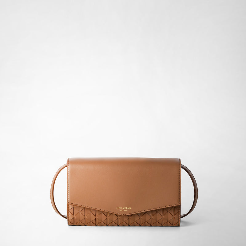 Serapian Clutch With Shoulder Strap In Mosaico Tan