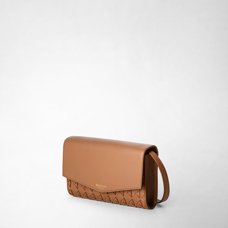 Serapian Clutch With Shoulder Strap In Mosaico Tan