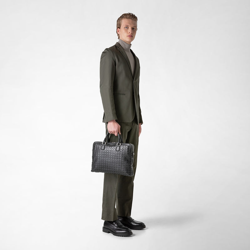 Serapian Extra slim briefcase in mosaico black