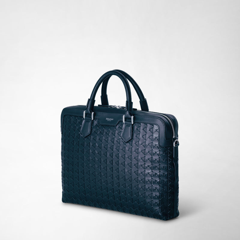 Serapian Extra Slim Briefcase In Mosaico Navy Blue