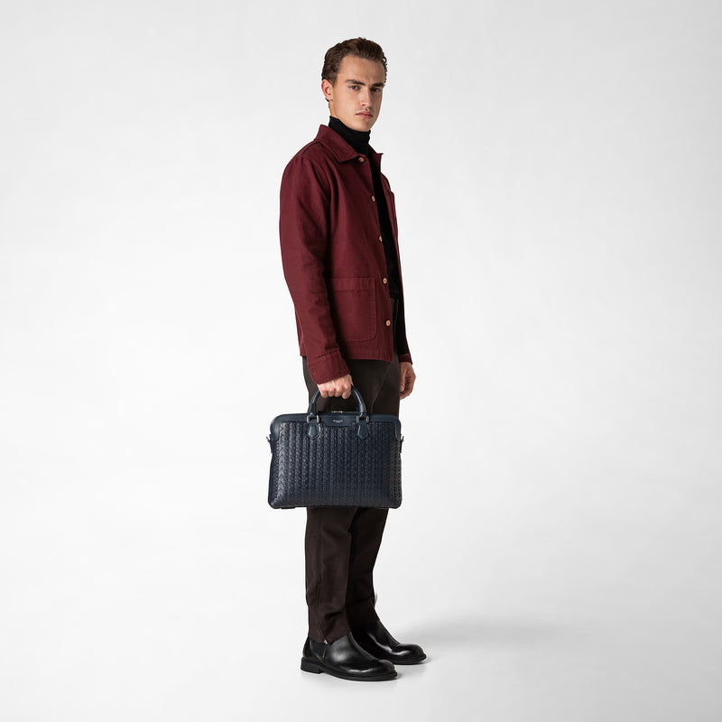 Serapian Extra slim briefcase in mosaico navy blue