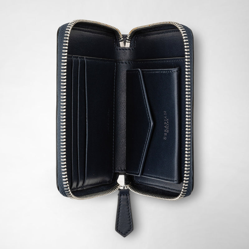 Serapian Mini Zip Wallet In Mosaico Navy Blue