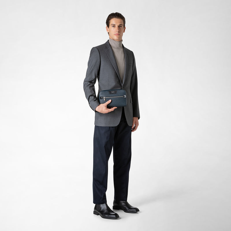 Serapian Pochette in stepan blu oceano-nero